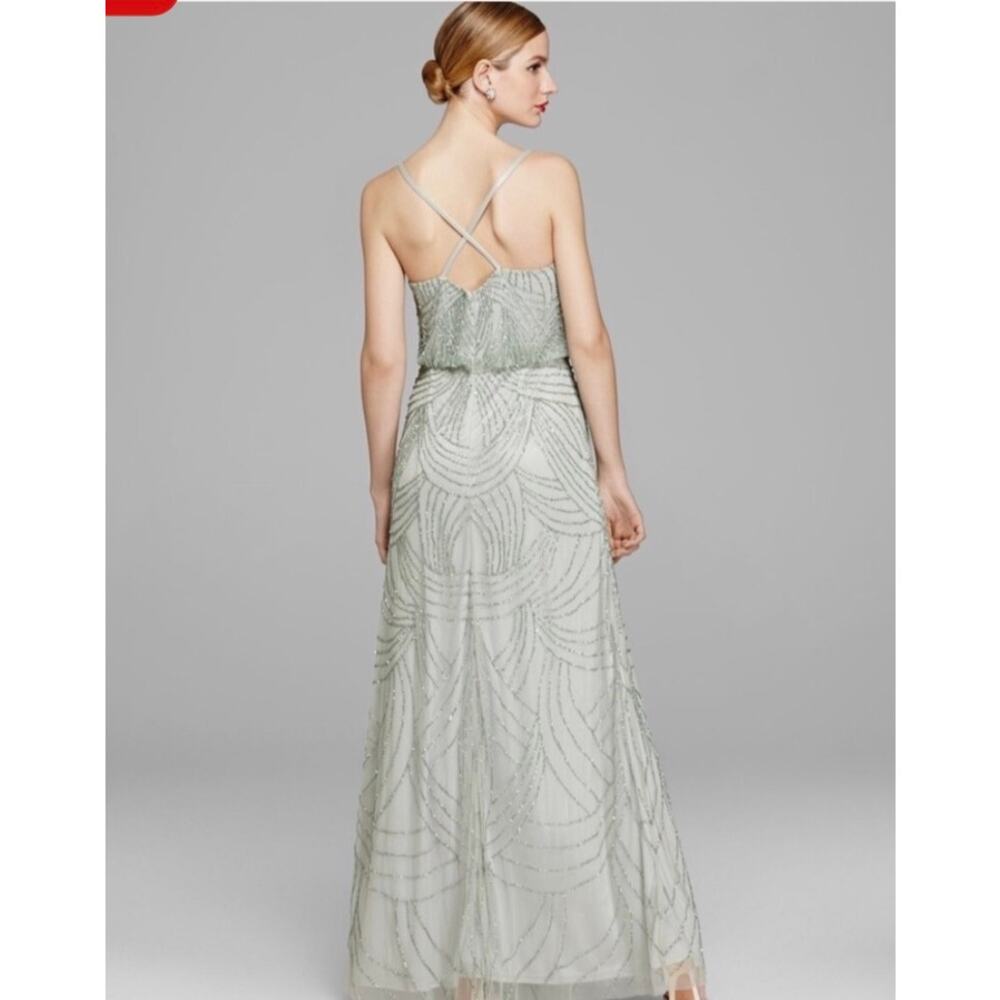 Adrianna Papell Mint Chiffon Beaded Sleeveless Art Deco Gown Ice Ball Size 2 PLL - Picture 2 of 16
